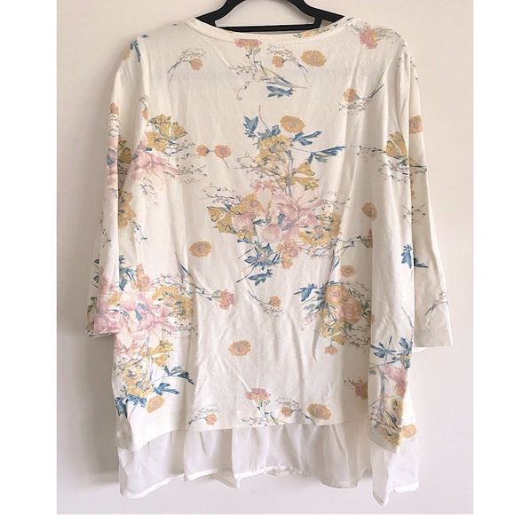 LC Lauren Conrad Cream Floral Knit 3/4 Sleeve Top with Chiffon Hem - Size XL - Picture 2 of 4